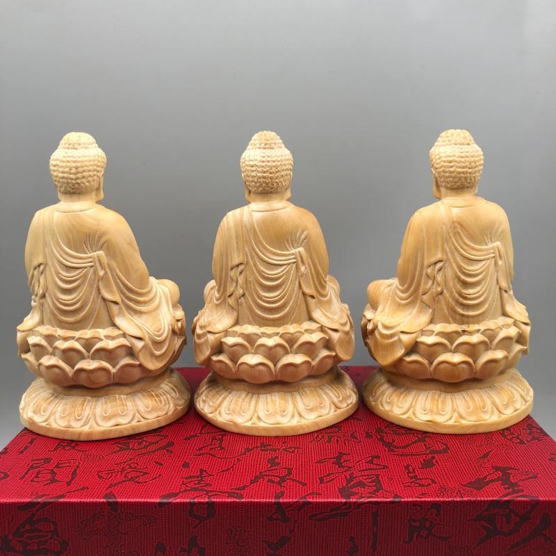 黄杨木雕三宝佛横三世佛像东方琉璃药师佛释迦摩尼佛西方阿弥陀佛