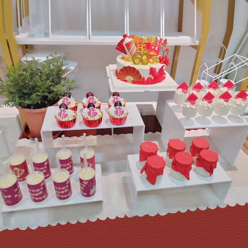 白色点心架套装亚克力甜品台装饰生日宴会糕点展示架冷餐茶歇摆台