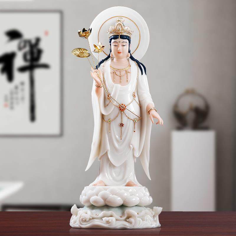 汉白玉西方三圣佛像供奉阿弥陀佛接引像南海观音菩萨大势至摆件