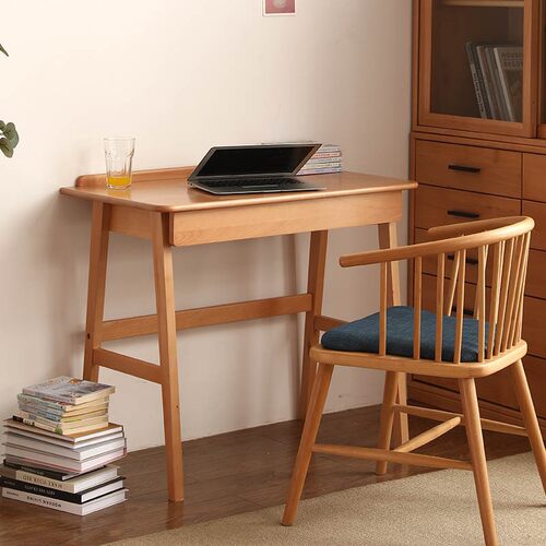 实木小书桌榉木电脑桌儿童学习桌床边北欧卧室简约家用学生桌子L&