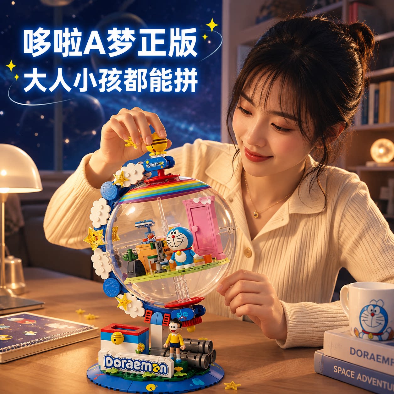正版哆啦A梦地球仪积木益智玩具