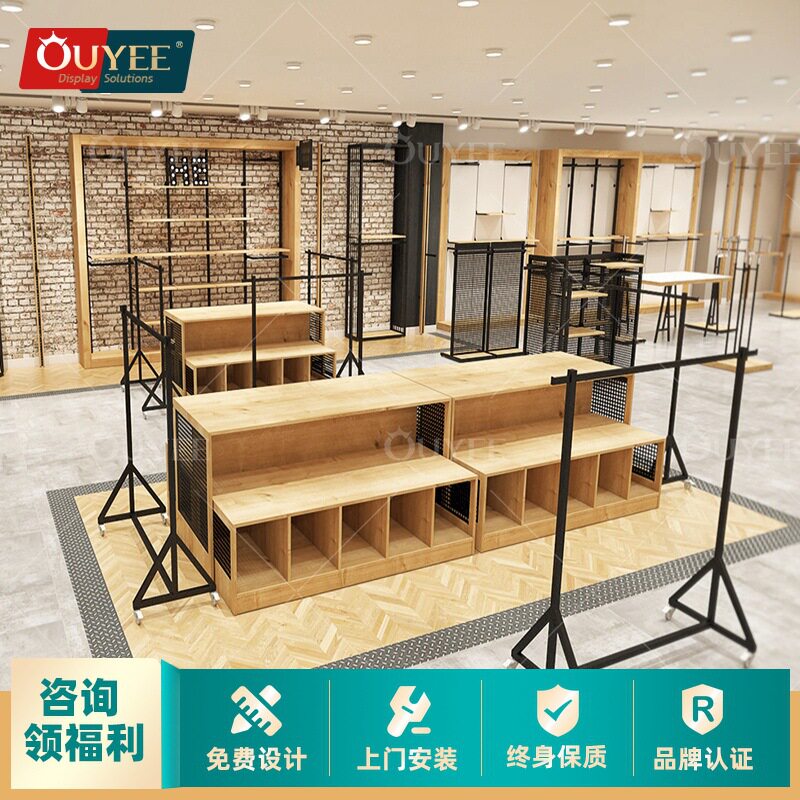 轻奢服装展示柜定制 铁艺展示架流水中岛展台鞋包陈列柜落地衣架