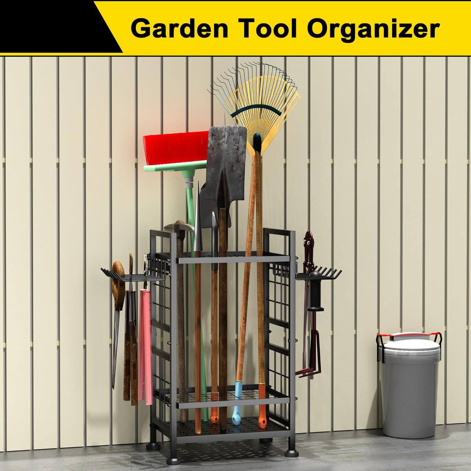 花园工具拆装清洁整理储物多层轮子农具铁锹扫把拖把园艺工具