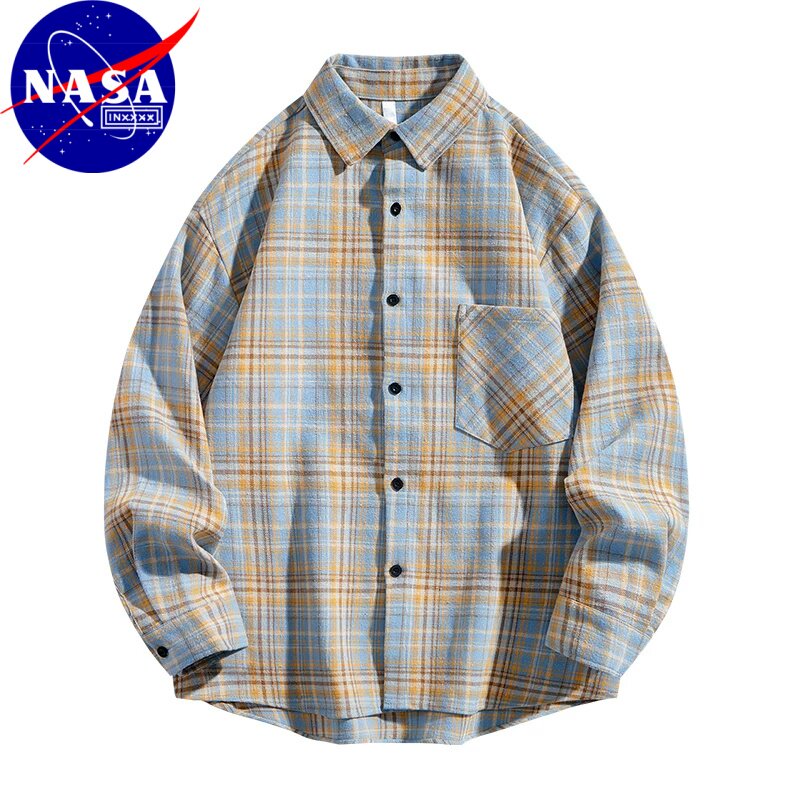 NASA联名港风复古宽松格子衬衫