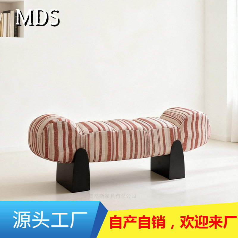 中古风简约实木创意布艺沙发凳换鞋凳卧室床尾凳家用衣帽间长凳图片