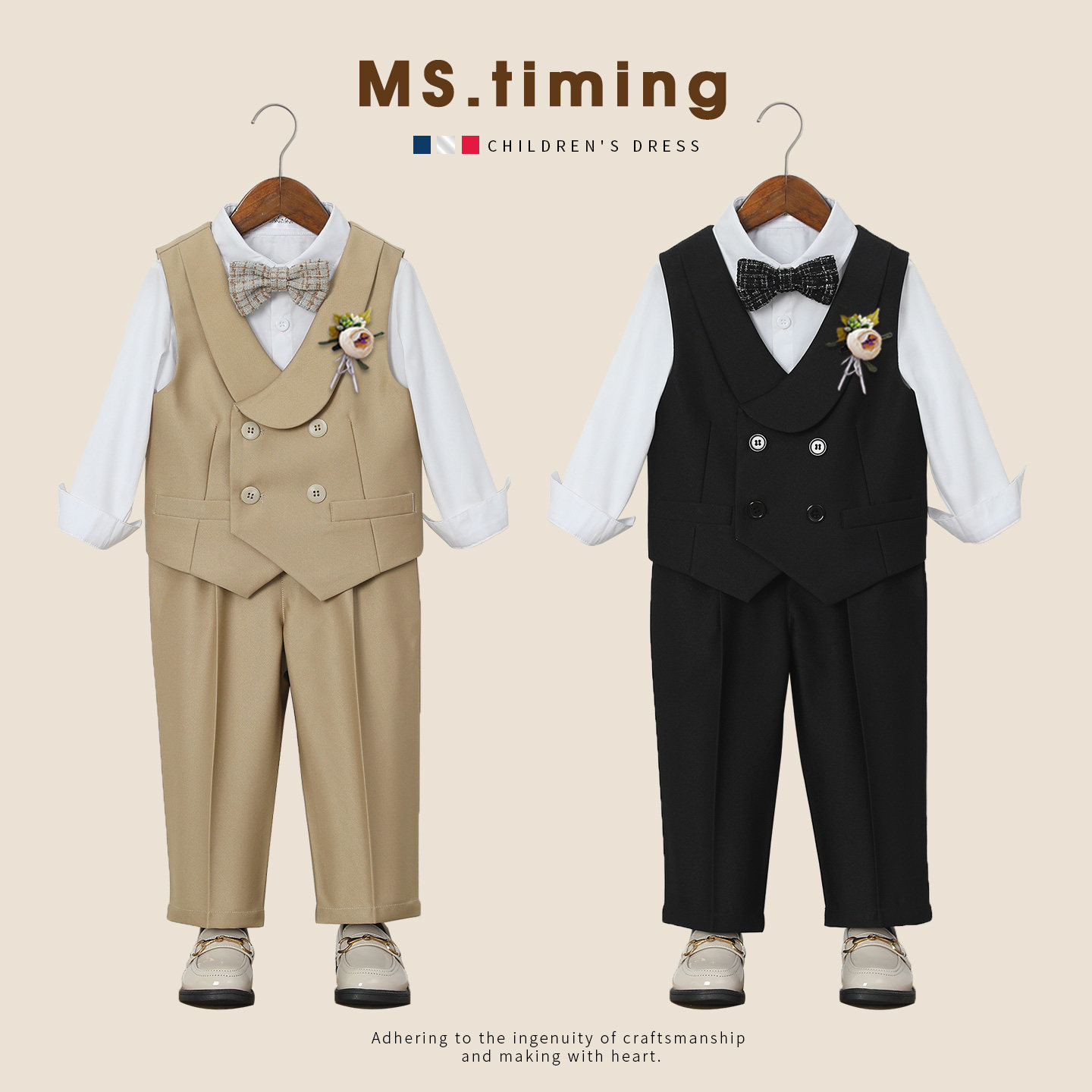 男童2026春秋季男孩花童毛呢礼服英伦风格纹小西服帅气西服礼服潮
