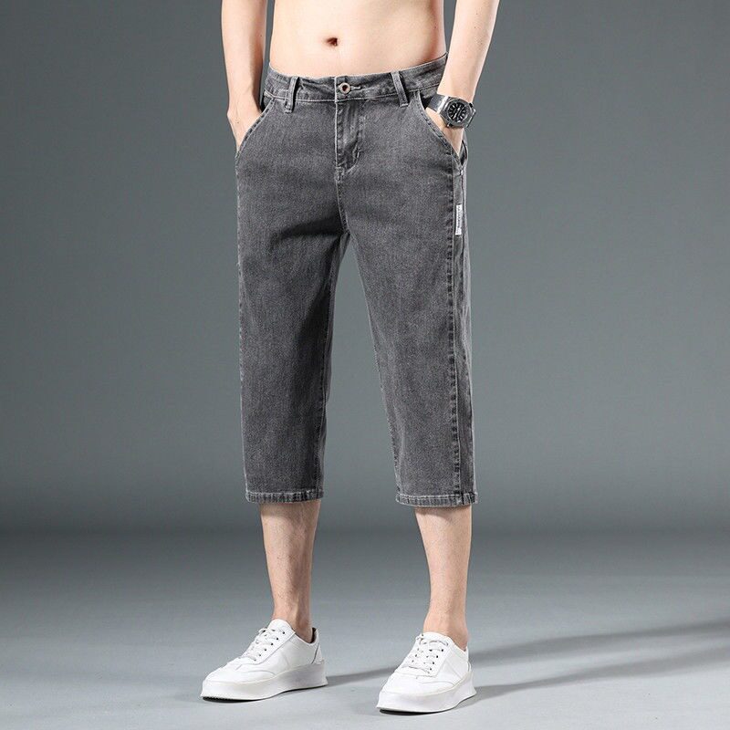 夏季薄款男士牛仔短裤七分休闲中裤子男青年宽松直筒马裤潮流男裤