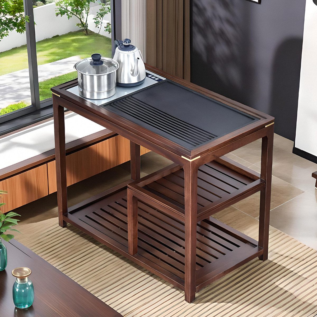 朴房茶桌家用小茶台阳台移动便捷式茶车实木一体式全原木侘寂风