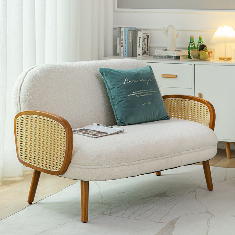 北欧中古单人沙发椅网红双人位沙发小户型阳台客厅休闲藤编小沙发