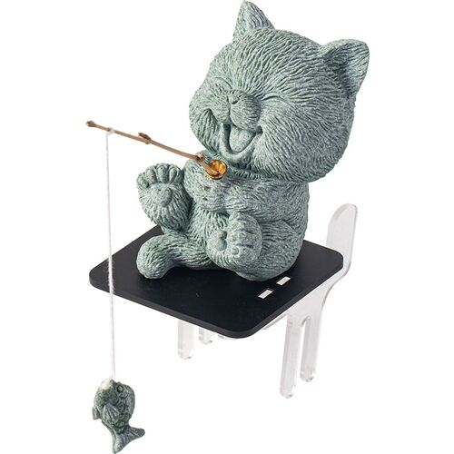 可爱治愈系小猫钓鱼茶宠摆件创意钓鱼台底座萌猫垂钓鱼缸造景装饰