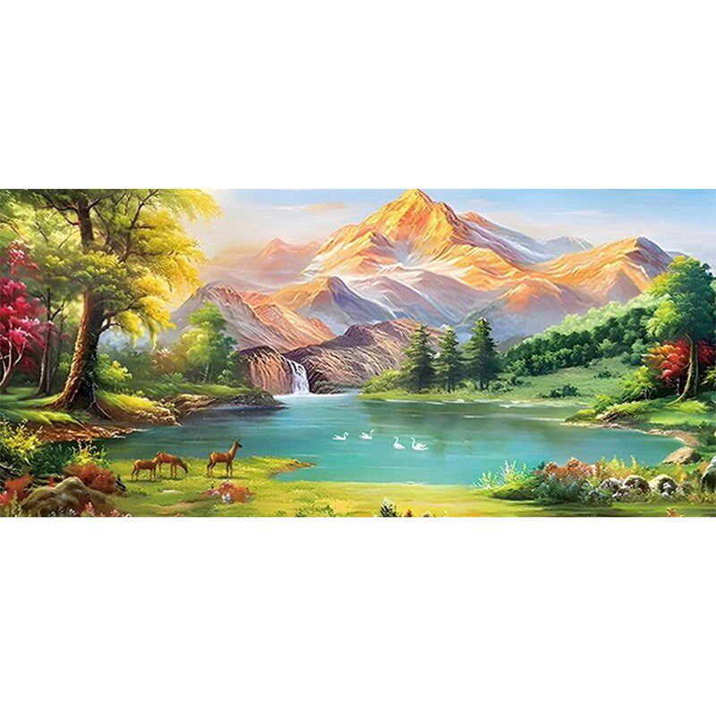 数字油画diy客厅装饰画金山绿水沙发背景挂画聚宝盆风景卧室壁画