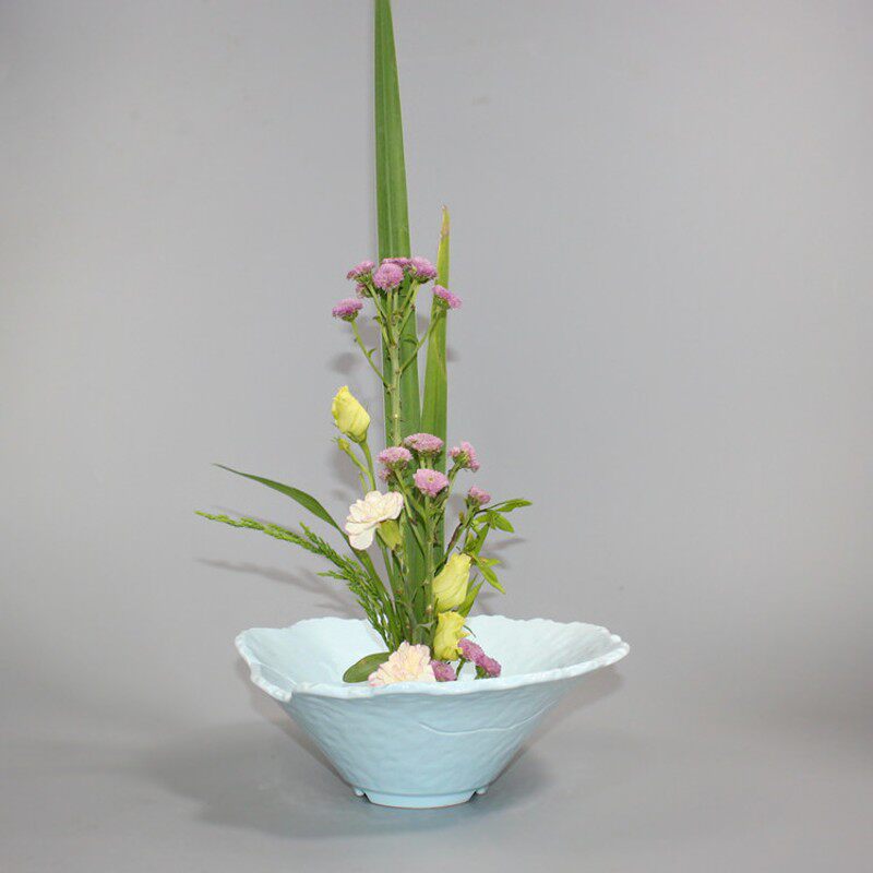 高档陶瓷花盆 青瓷 白色水培盆 花器 插花工具 软装摆件 配送剑山