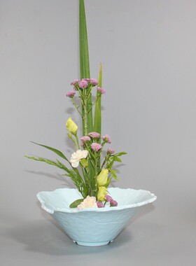 高档陶瓷花盆 青瓷 白色水培盆 花器 插花工具 软装摆件 配送剑山