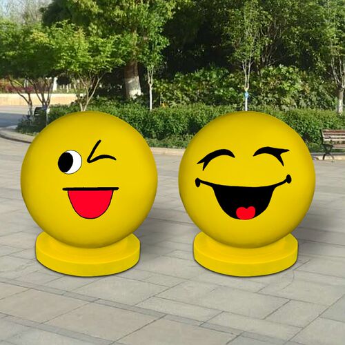 卡通表情玻璃钢雕塑小区商场公园创意挡车石路墩景区围挡装饰摆件