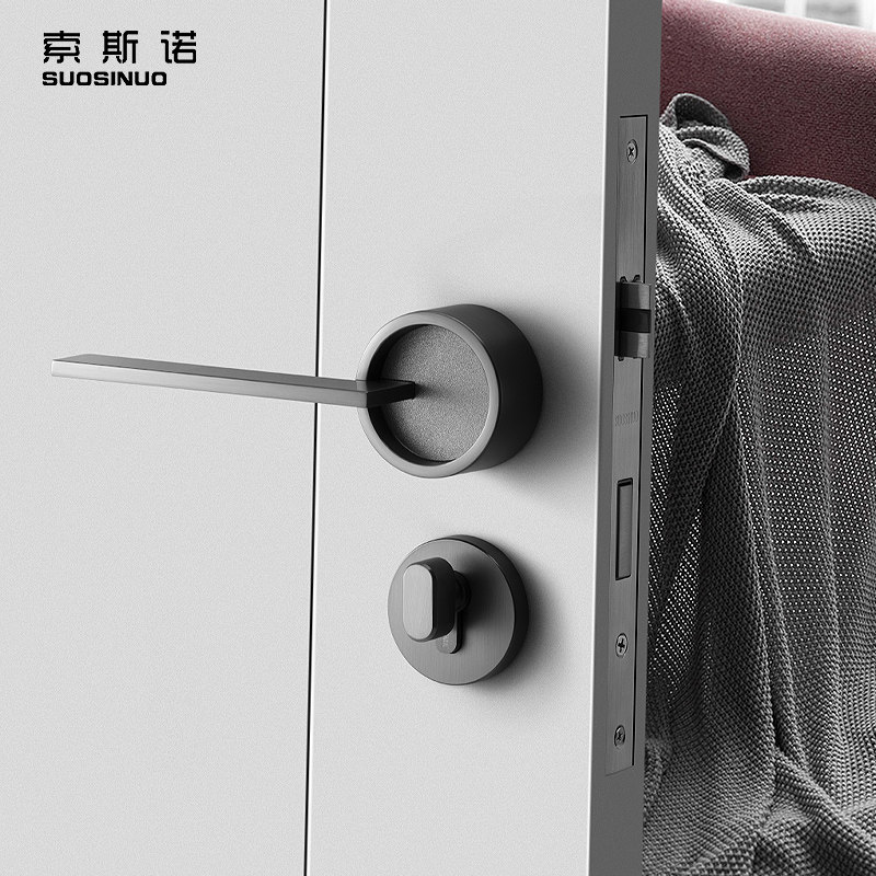 北欧门锁室内卧室静音分体锁黑钢拉丝门锁美式房门锁简约锁具套装