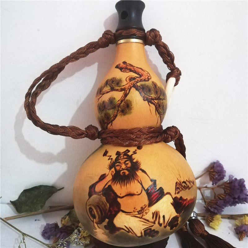 装水天然酒葫芦蜂蜡防渗随身带收藏彩绘烙画墨刻酒壶手工艺品摆件