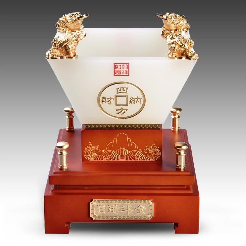 日进斗金聚宝盆琉璃摆件工艺品创意办公室家居摆设实用开业礼品