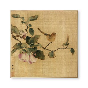 宋林椿枇杷山鸟图果熟来禽图高清微喷正方形国画装饰画芯不含画框