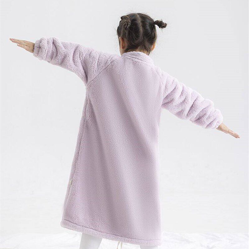 儿童秋冬毛绒加厚睡袍婴儿保暖家居服防踢睡袋宝宝护肚子神器睡衣