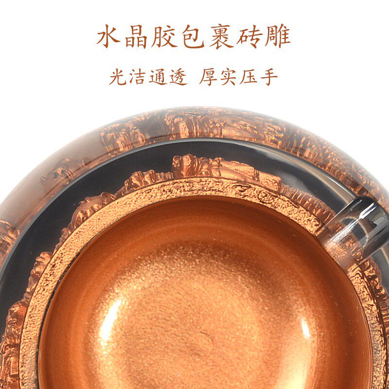 中式水晶浮雕复古烟灰缸小号茶几桌面装饰摆件家用精致特色小礼品