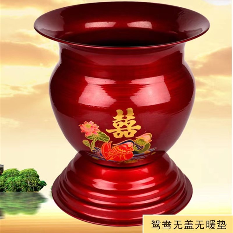 婚庆用品铁痰盂子孙桶红色高脚痰盂红色搪瓷带盖夜壶尿壶结婚陪嫁