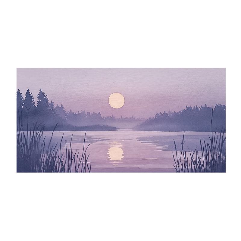 布纸有爱 紫霞黄昏 新中式夕阳风景装饰画小众客厅背景墙横版挂画