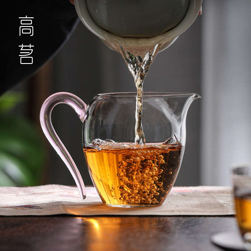 日式玻璃公道杯茶滤套装带手柄茶具配件高档分茶器耐热长嘴公杯