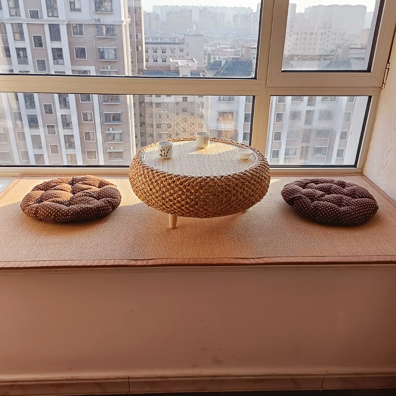藤编日式飘窗桌榻榻米小茶几简约炕桌地台矮桌实木阳台桌电脑圆桌