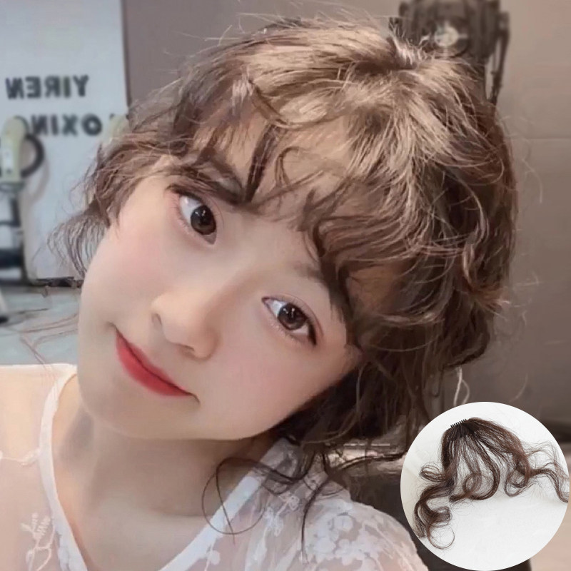 真人短卷发假发深棕色自然补发块前额短发刘海假发片女神器