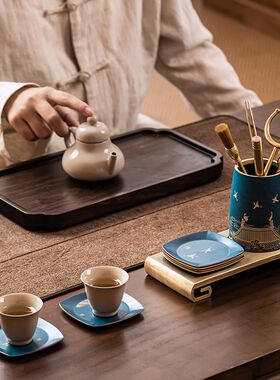 瑞鹤图高档杯垫中式全黄铜茶托茶道功夫茶杯托隔热垫创意茶具配件