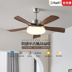 索燕中古风风扇灯吊扇灯客厅卧室餐厅书房护眼新中式简约吊灯智能
