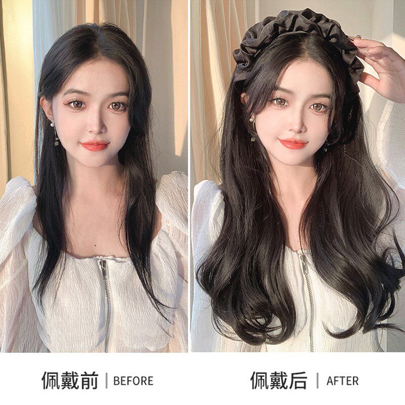 真发发片发箍假发女长发蓬松增发可拆卸一体大波浪卷发U型半头套
