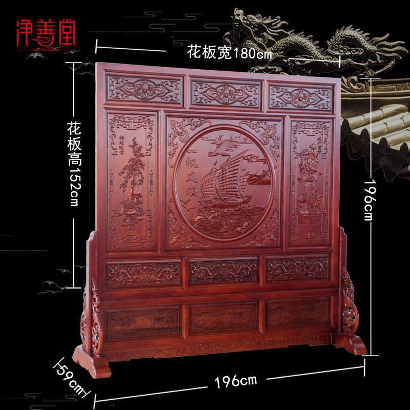 东阳木雕立式落地座屏迎客松实木仿古中式酒店屏风客厅玄关隔断