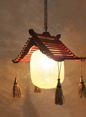 中式田园复古实木餐吊灯美式乡村仿古个性创意咖啡厅酒吧阳台灯