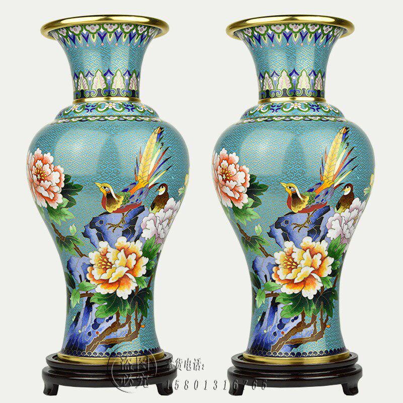 北京特色手工艺品景泰蓝花瓶丁明鸿15寸锦绣瓶客厅办公室铜胎摆件