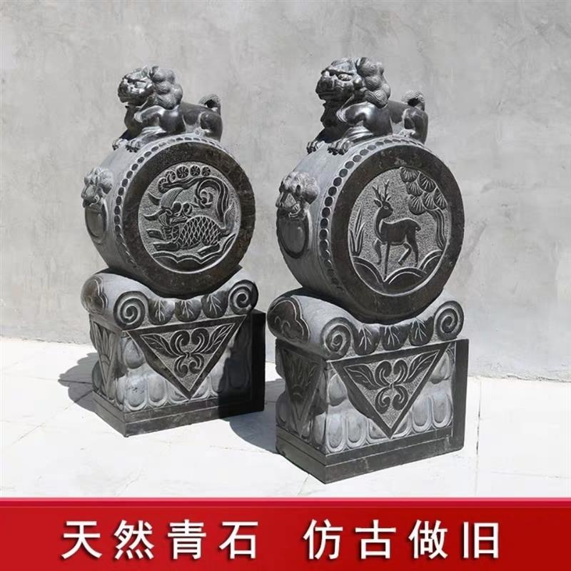 石雕门墩一对家用镇宅狮子麒麟貔貅青石仿古做旧门墩石石鼓抱鼓石