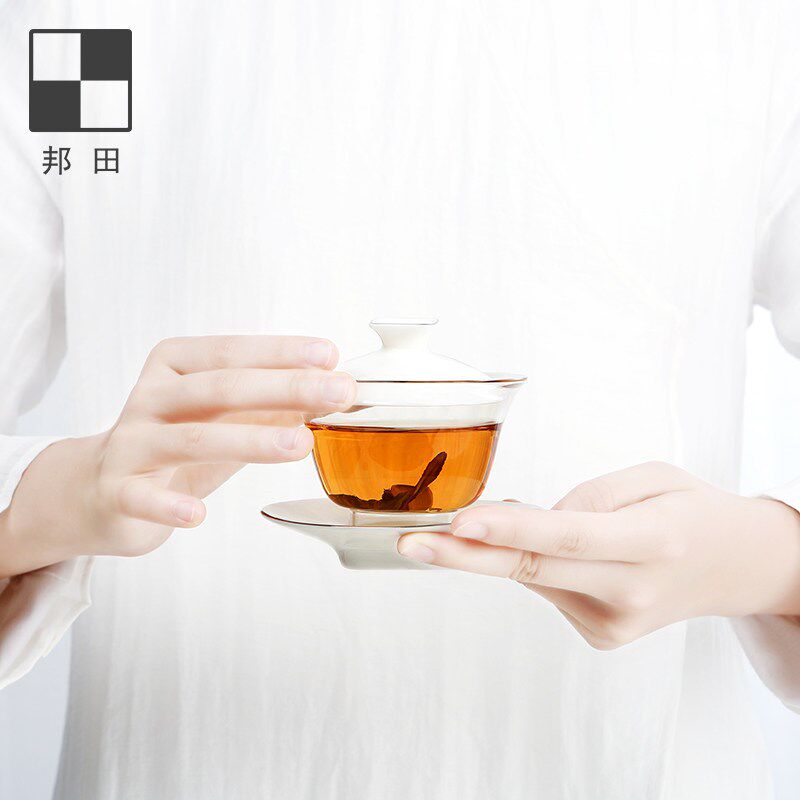 邦田 羊脂玉陶瓷盖碗茶具套装家用功夫泡茶具三才盖碗送礼八件套