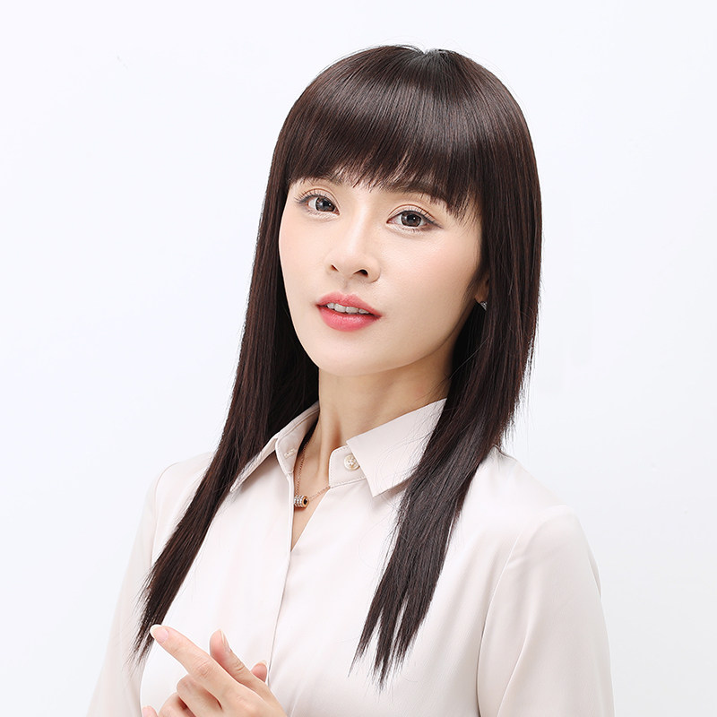 假发女长发自然逼真黑长直发中年妈妈中长发全头套式真人发丝修脸