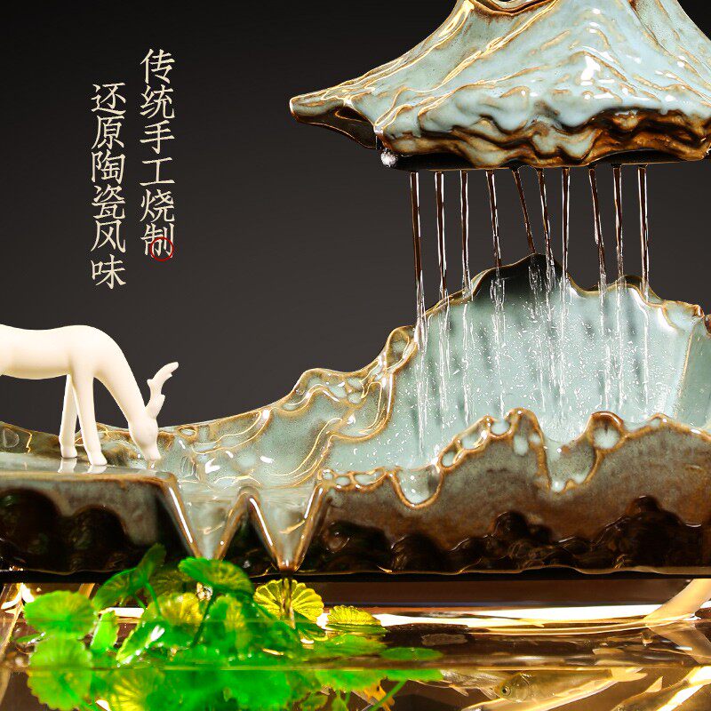 招财流水摆件创意家居水景鱼缸循环水客厅办公室装饰乔迁开业礼品