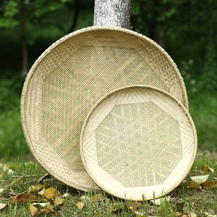 竹制品纯手工竹编簸箕晾晒干货竹扁米筛精编圆形有孔竹筛茶叶筛子