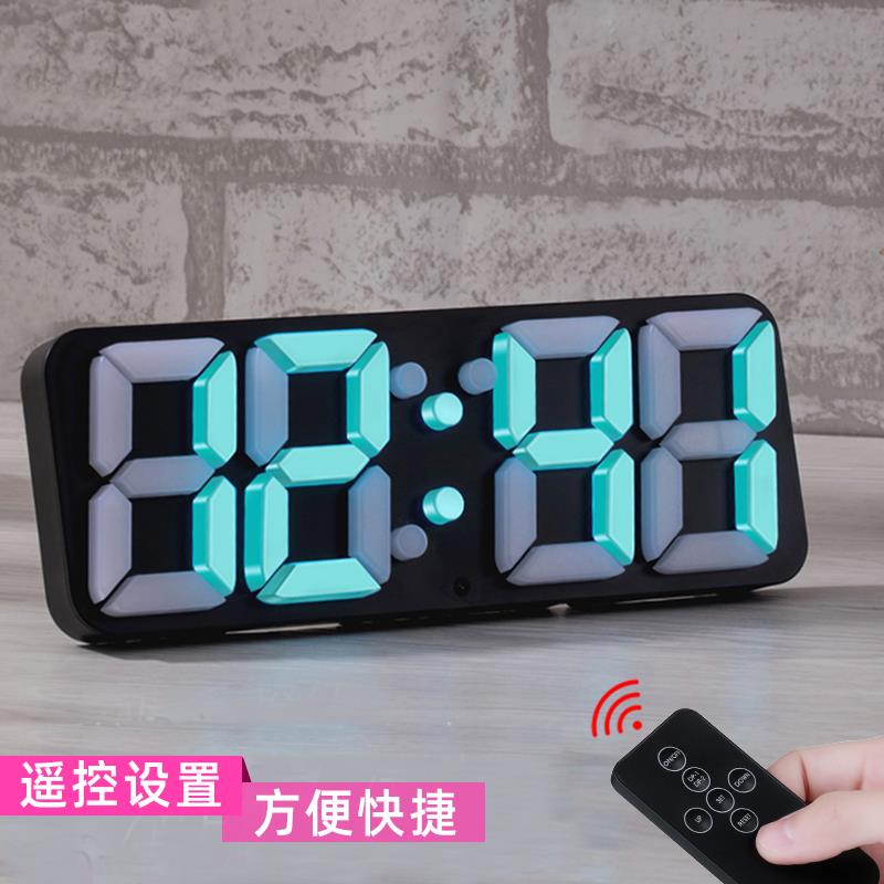 三每3D彩色LED座钟客厅电视柜座钟网红时钟时尚创意挂钟夜光闹钟