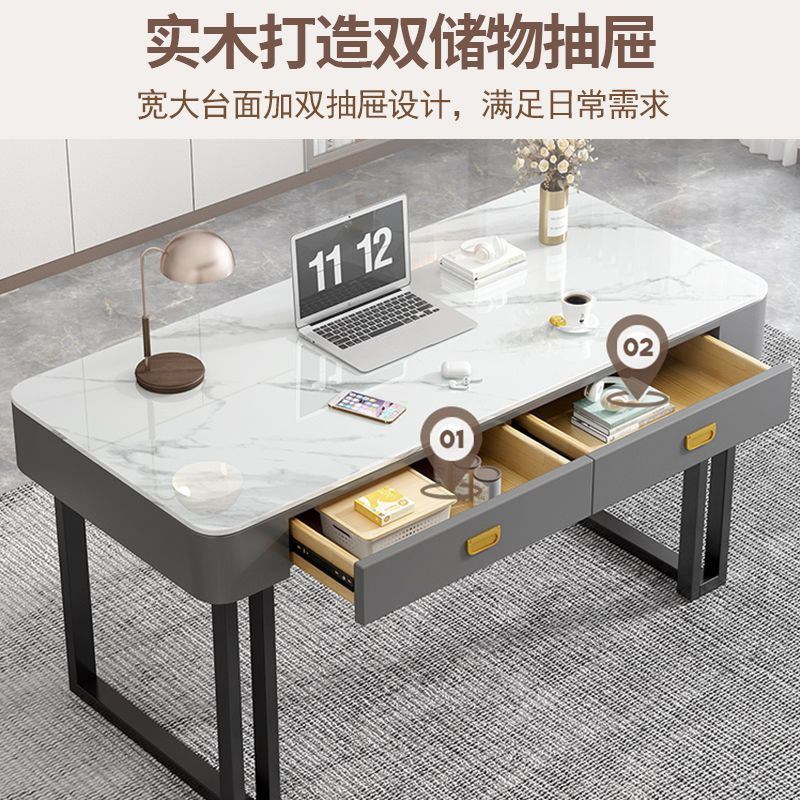 岩板电脑桌带抽屉储物柜小户型化妆台简约家用办公桌书桌学习桌子