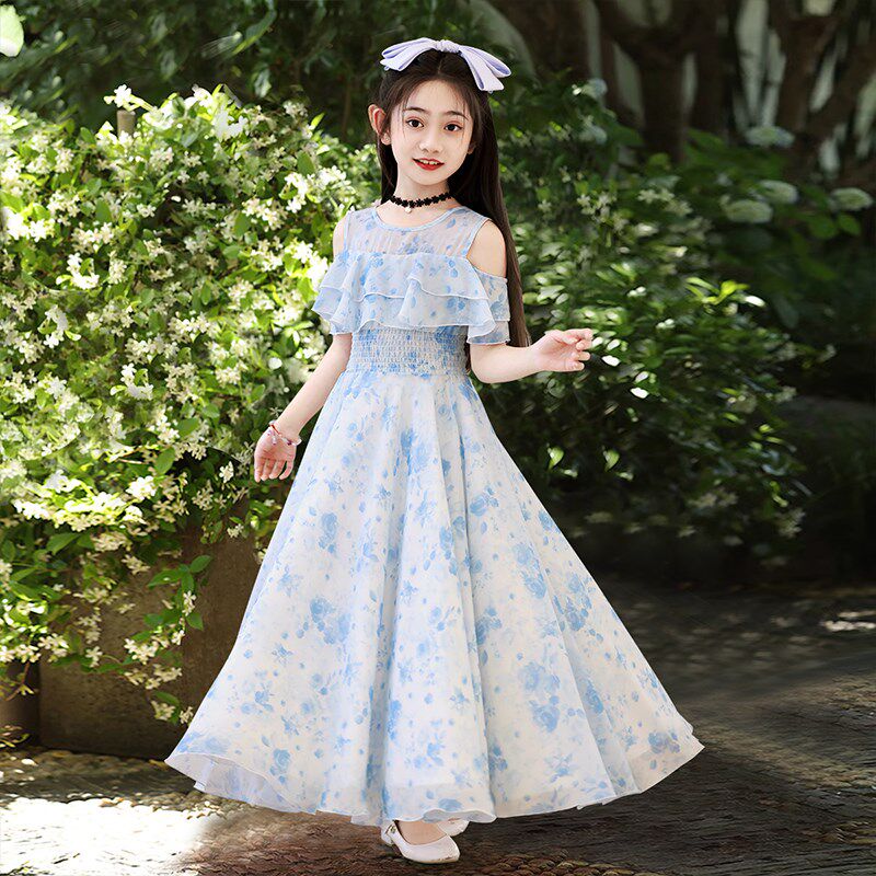 女童碎花长款连衣裙夏季2024新款夏装女孩雪纺儿童女夏天大童裙子