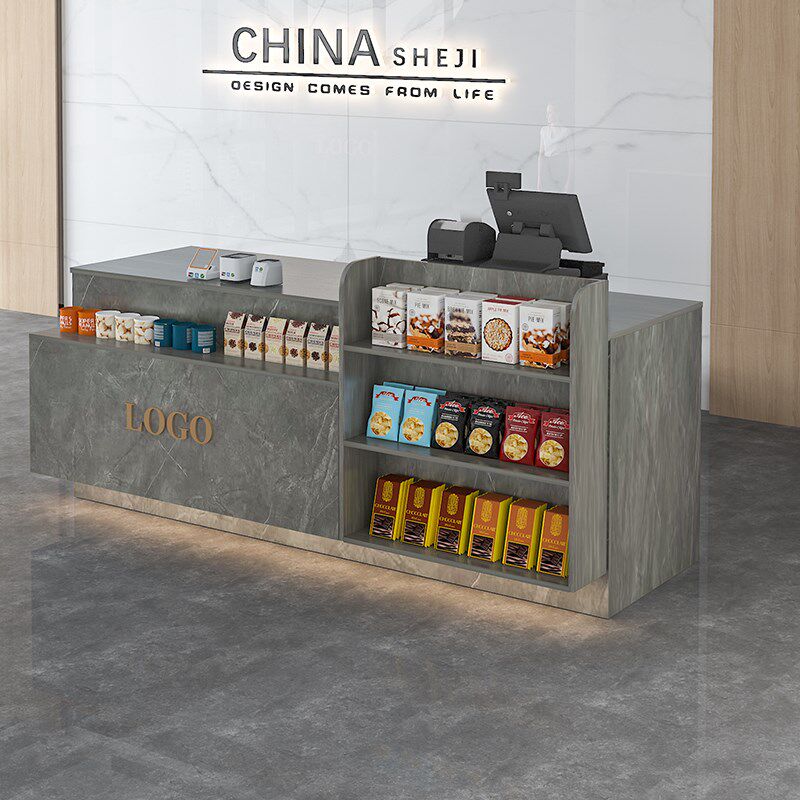 超市收银台展示柜一体小型吧台桌置物架商用餐饮便利店前台接待台图片