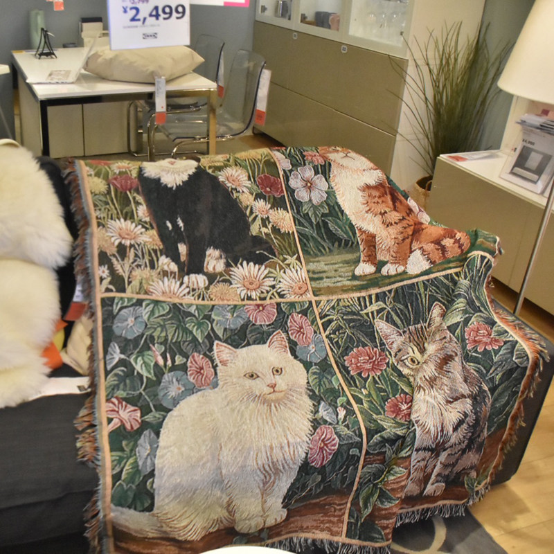 宠物猫咪休闲毯挂毯四只猫咪沙发毯针织线毯办公室午睡盖毯沙发巾