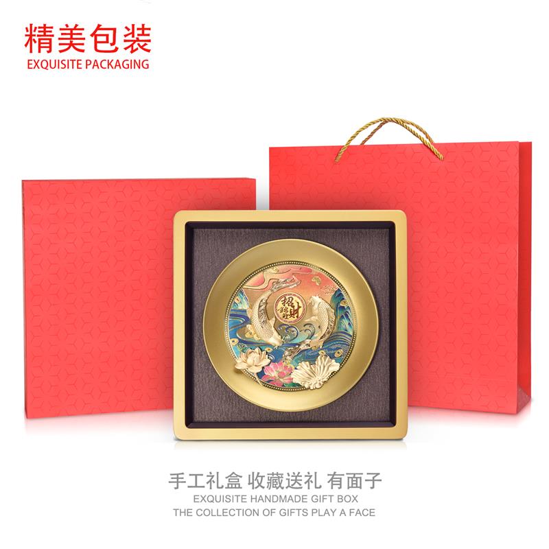 连年有余招财鱼摆件锦鲤客厅玄关装饰开业礼物乔迁新居礼品金箔画