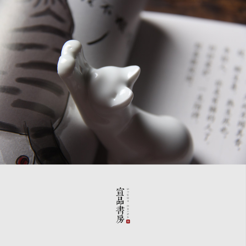 毛笔笔搁景德镇日式陶瓷可爱萌虎笔搁毛笔书法创意摆件笔山笔架笔