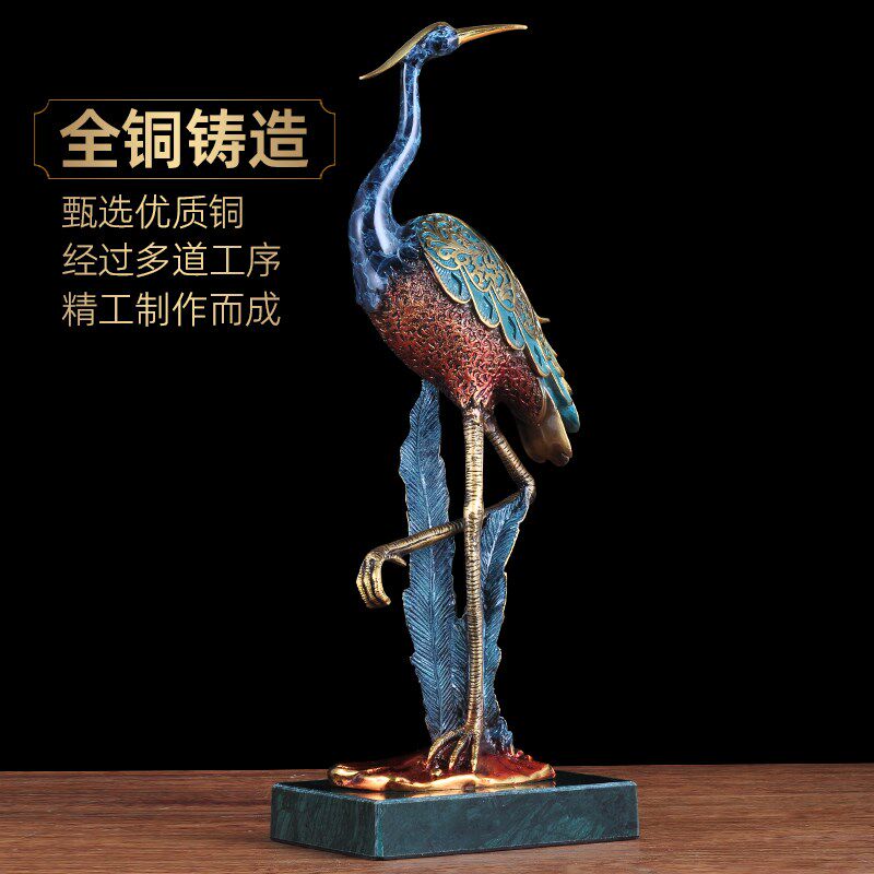 彩铜松鹤摆件中式古典白鹤家居客厅装饰品送老人长辈祝寿生日礼品