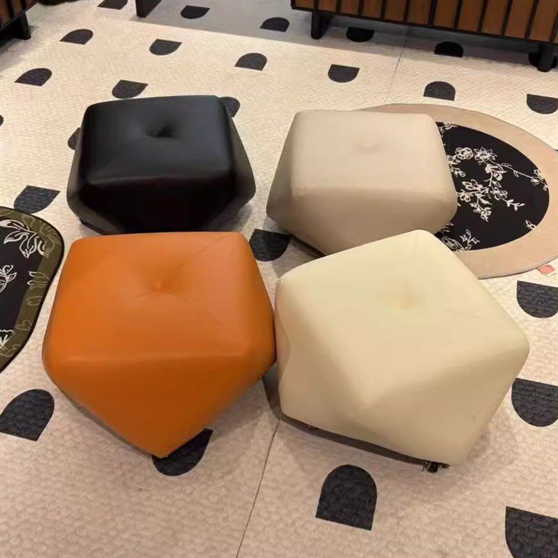 轻奢皮质八角凳客厅沙发凳创意简约小坐墩家用矮凳换鞋凳衣帽间