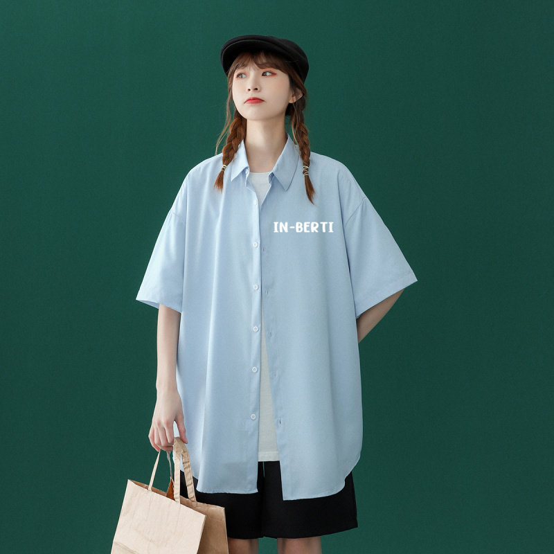 夏季美发店发廊工作服女助理技师男女宽松短袖衬衫工装logo定制服
